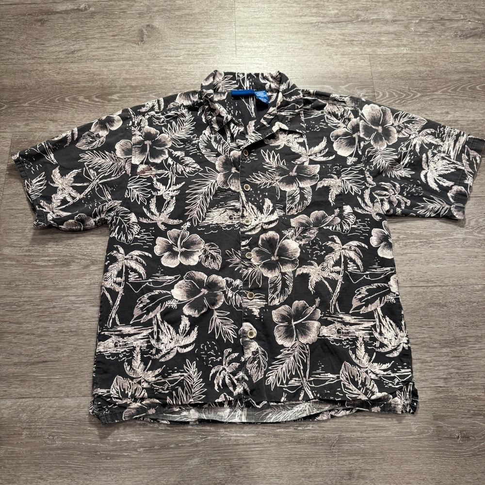 Vintage OP Ocean Pacific Shirt Mens Medium Floral Wood Button Up Costal Beach
